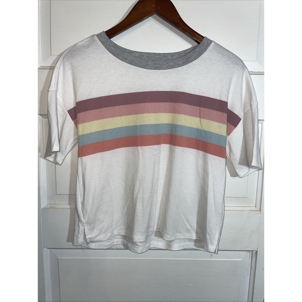 Pink‎ Republic Medium cropped striped front tshirt Juniors Medium